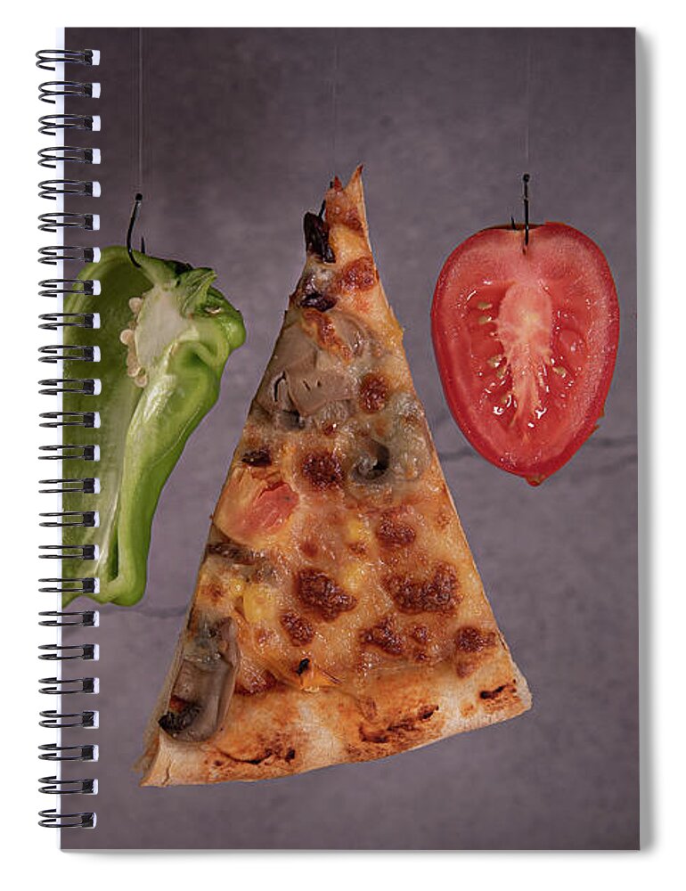 Pizza Spiral Notebook featuring the photograph Slice of mozzarella pizza tomato cheese peeper and mushroom ingredients by Michalakis Ppalis