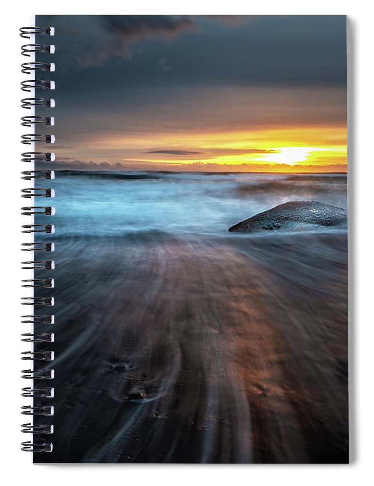 Beach Spiral Notebook featuring the photograph Sunrise on Diamond Beach, Southeast Iceland. by Jane Rix