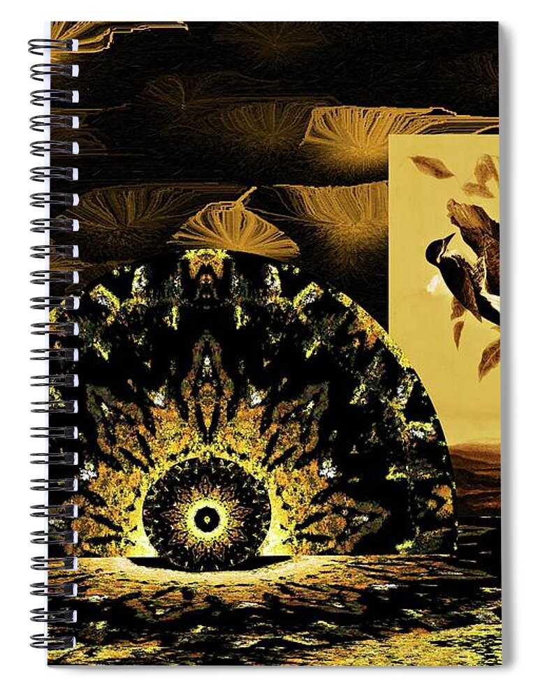 Birds Of A Bronzed Audubon Feather Spiral Notebook featuring the painting 3-Toed Woodpecker Bronzed Audubon Number 6 by Aberjhani