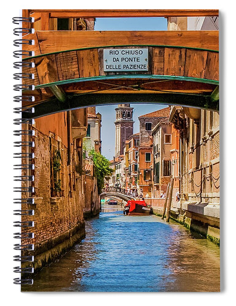 Architecture Spiral Notebook featuring the photograph View up Venice Canal Under Bridges #3 by Darryl Brooks