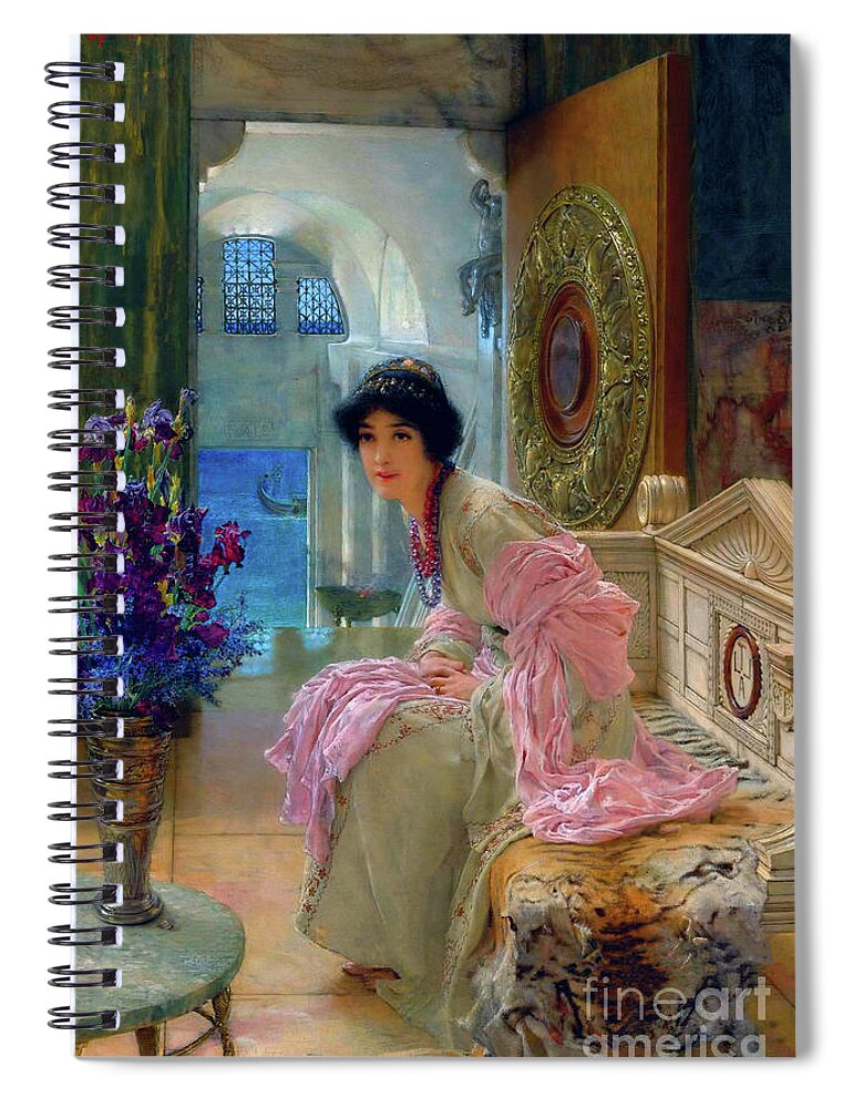 Academism Spiral Notebook featuring the painting Watching and waiting #3 by Lawrence Alma Tadema