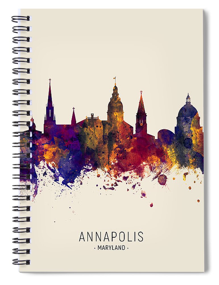 Annapolis Spiral Notebook featuring the digital art Annapolis Maryland Skyline #34 by Michael Tompsett