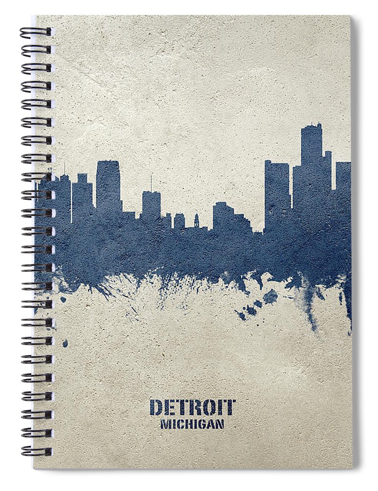 Detroit Spiral Notebook featuring the digital art Detroit Michigan Skyline #36 by Michael Tompsett