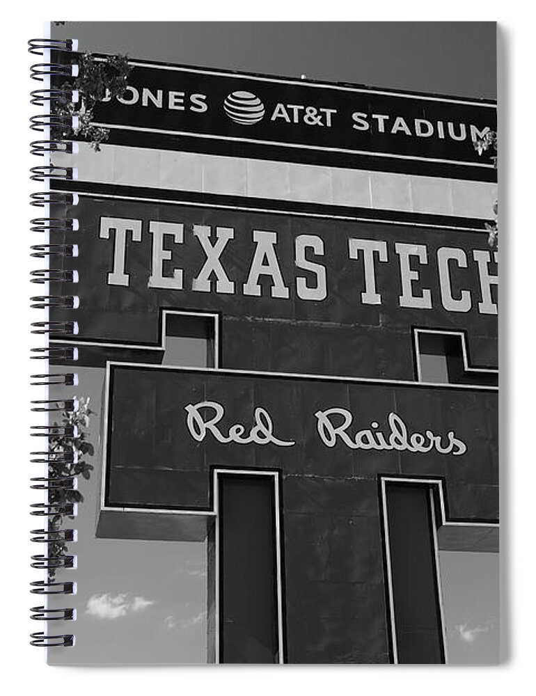 Lubbock Texas Spiral Notebook featuring the photograph Jones ATT Stadium at Texas Tech University in black and white #4 by Eldon McGraw