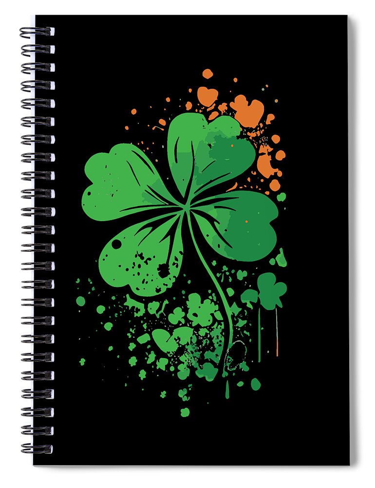 Cool Spiral Notebook featuring the digital art 4 Leaf Clover St Patricks Day Paint Splatter by Flippin Sweet Gear