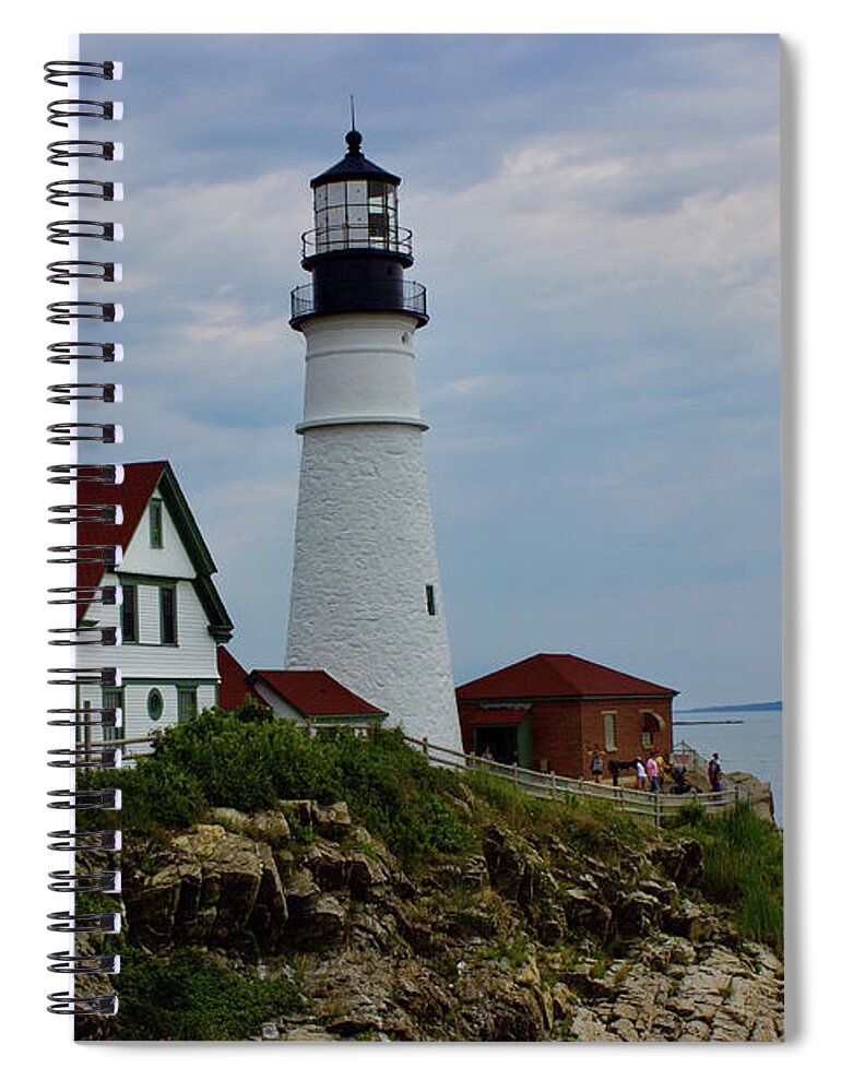 Maine Spiral Notebook featuring the pyrography Portland Headlight #4 by Annamaria Frost