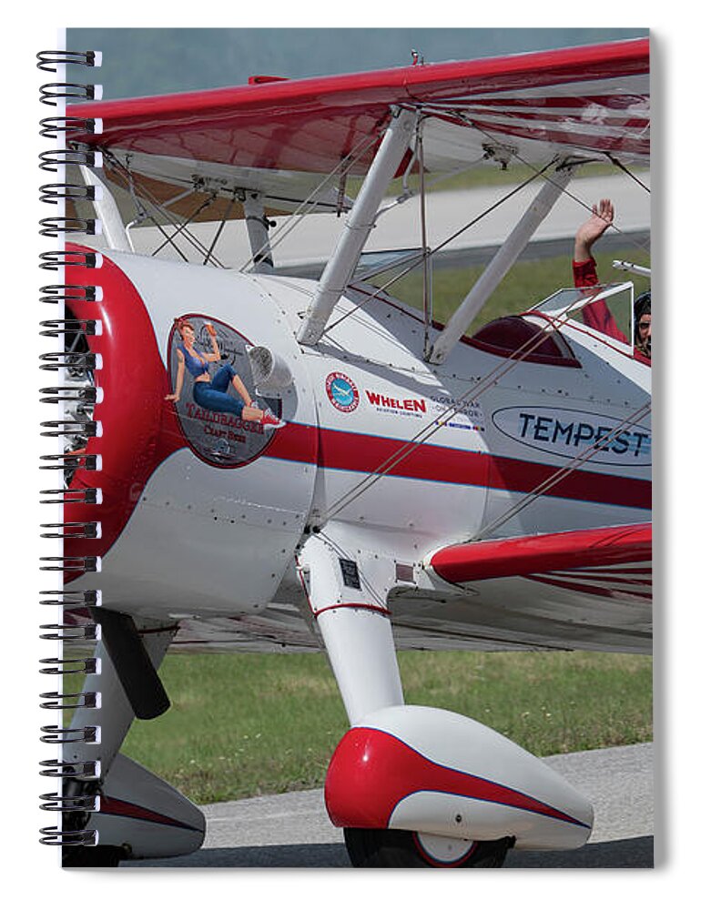 Red Spiral Notebook featuring the photograph Red and White Airplane by Carolyn Hutchins