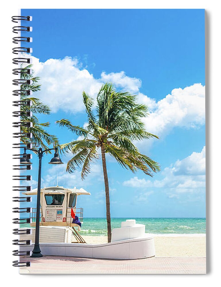 Fort Lauderdale Spiral Notebook featuring the photograph Seafront beach promenade with palm trees on a sunny day in Fort Lauderdale by Maria Kray