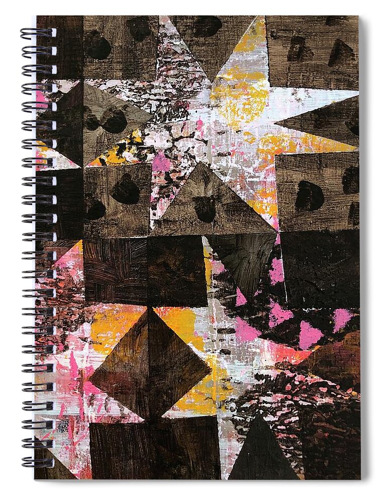 Stars Spiral Notebook featuring the painting 4 Stars Against Brown by Cyndie Katz