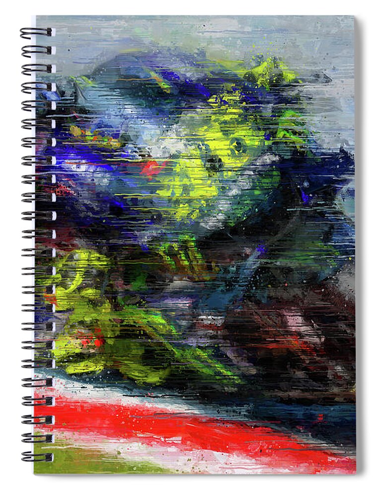 Motorcycle Spiral Notebook featuring the painting 46 Valentino Rossi by Vart by Vart