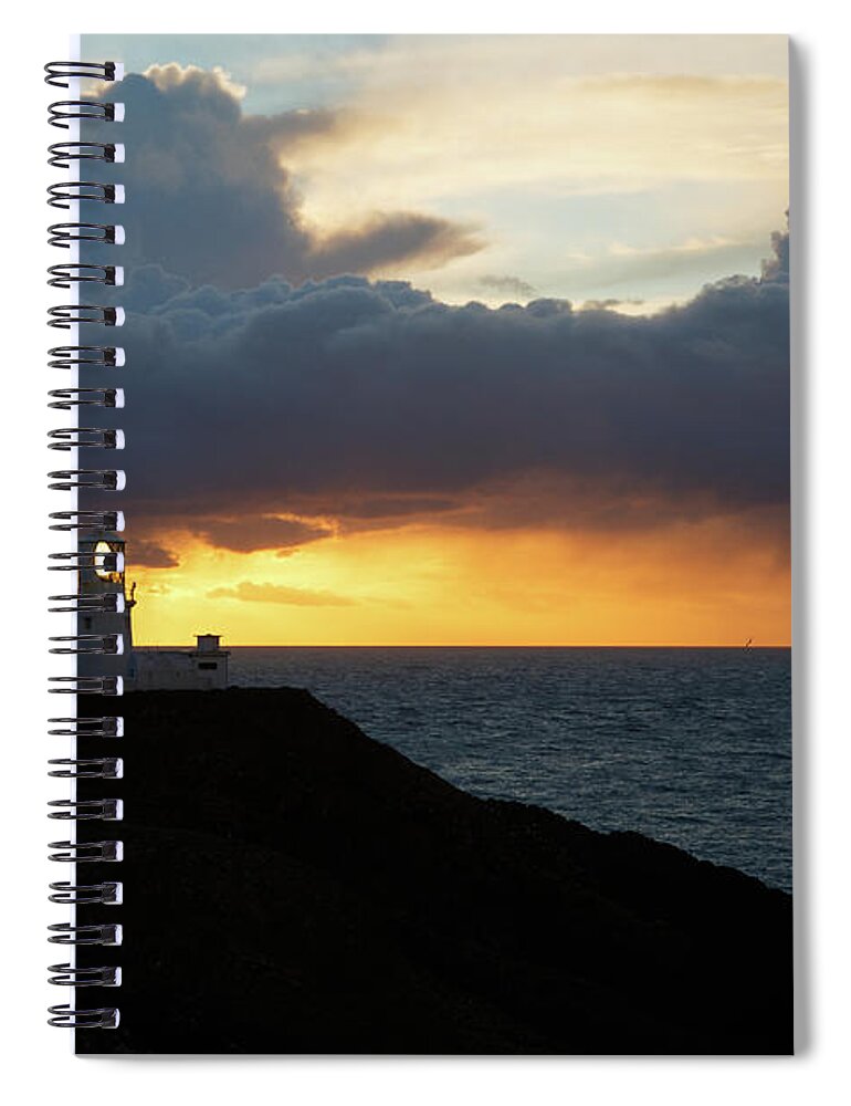 Lighthouse Spiral Notebook featuring the photograph Sunset at Strumble Head Lighthouse #5 by Ian Middleton