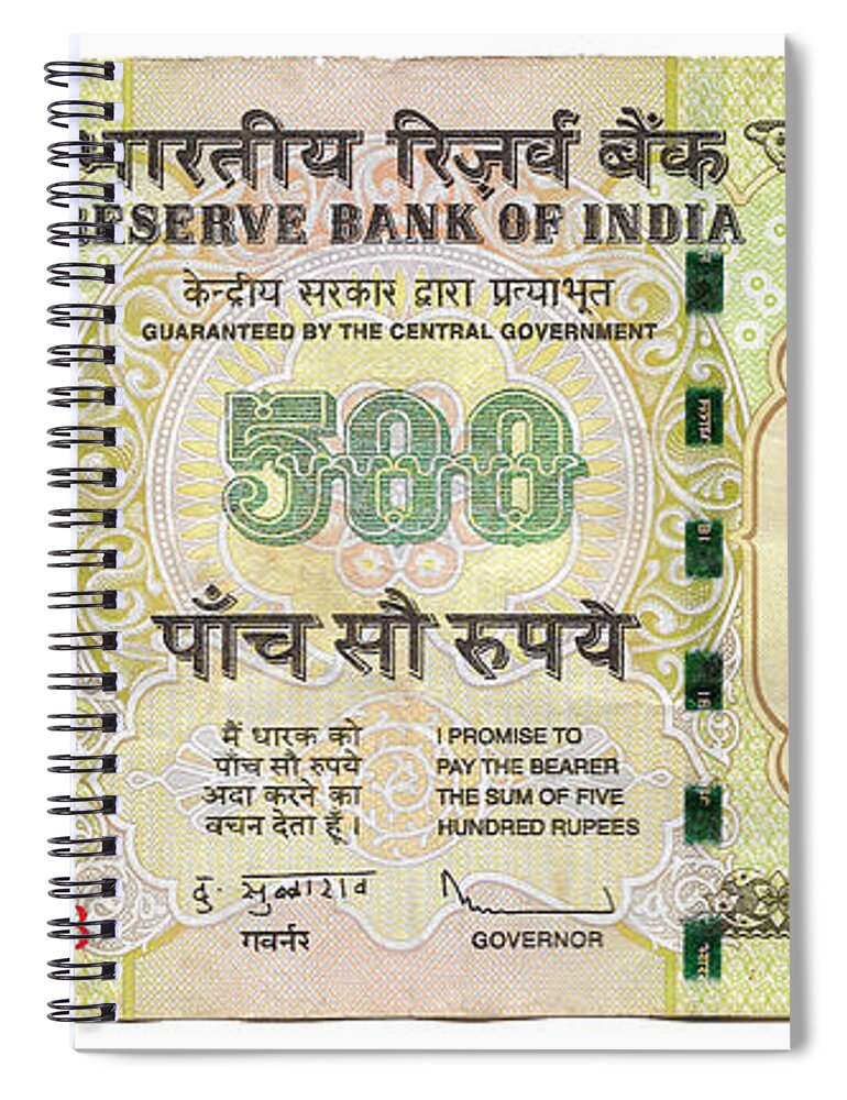 500 Spiral Notebook featuring the photograph 500 Indian Rupees Bank Note n2 by Humorous Quotes