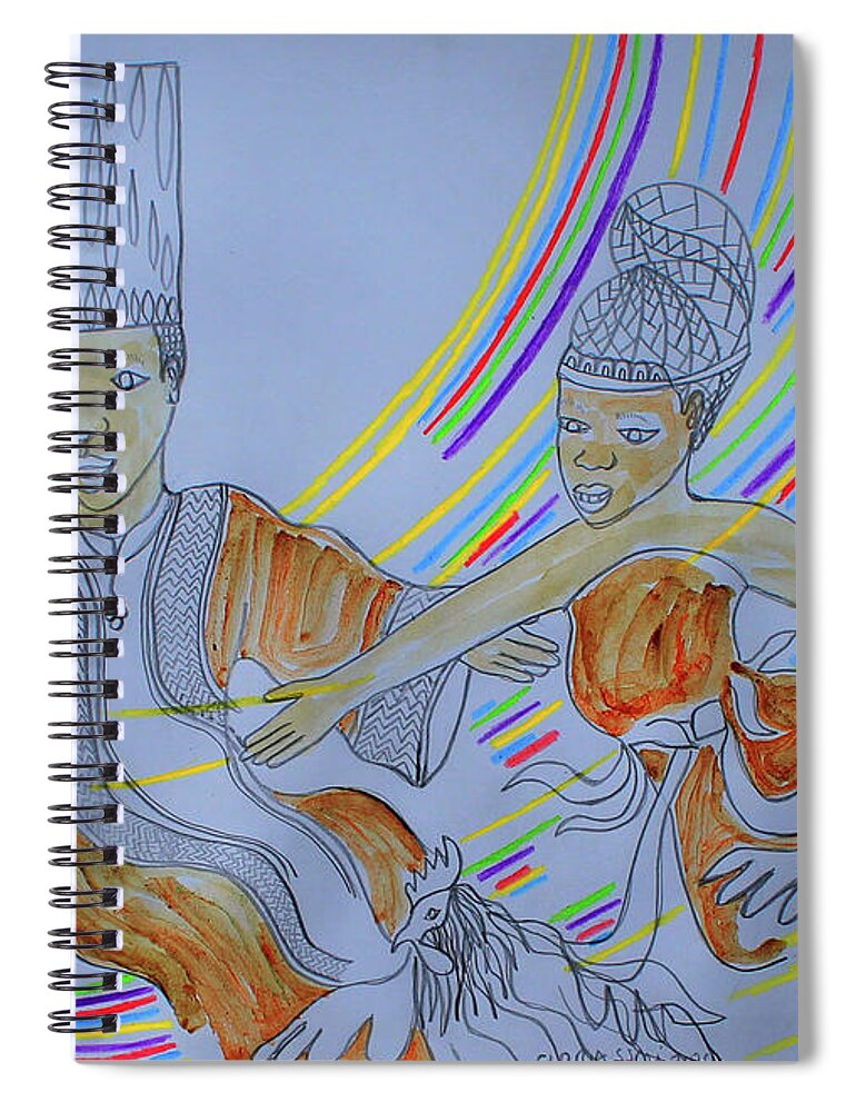 Jesus Spiral Notebook featuring the painting Kintu and Nambi Arrival at the Royal Kingdom of Buganda #60 by Gloria Ssali