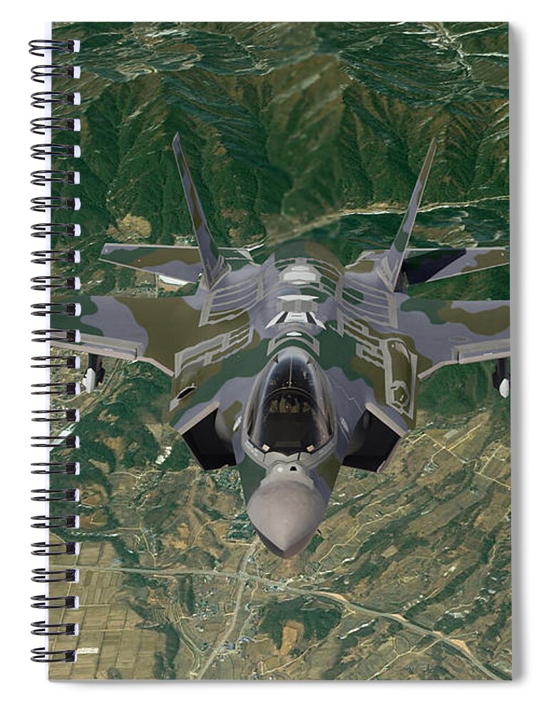 Lightning Spiral Notebook featuring the digital art 60. ROKAF F-35A Ground Support by Custom Aviation Art