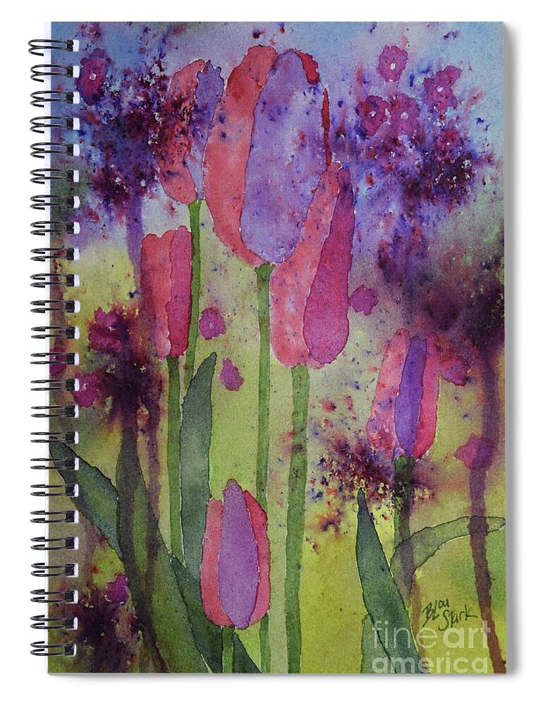 Barrieloustark Spiral Notebook featuring the painting #649 Purple Tulip Dreams #649 by Barrie Stark