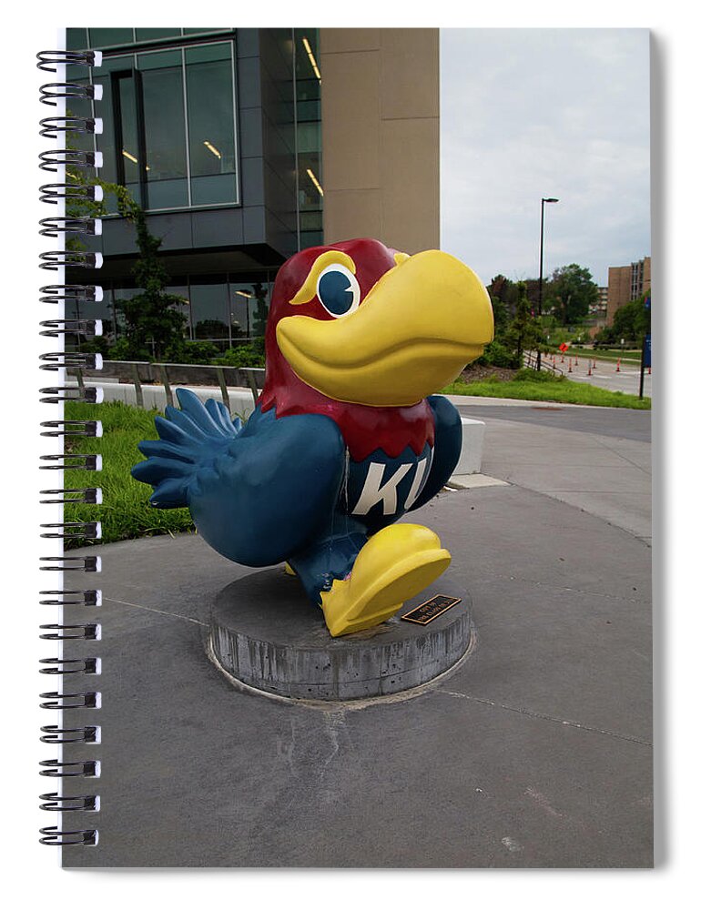 Kansas Jayhawks Spiral Notebook featuring the photograph Kansas Jayhawks statue at University of Kansas by Eldon McGraw