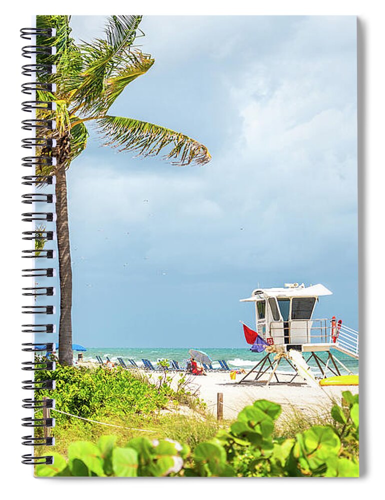 Fort Lauderdale Spiral Notebook featuring the photograph Seafront beach promenade with palm trees on a sunny day in Fort Lauderdale by Maria Kray