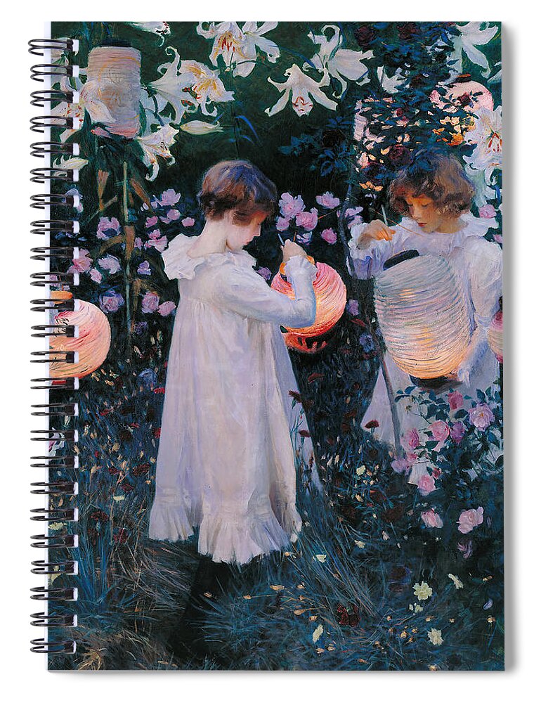 Carnation Lily Lily Rose By John Singer Sargent Spiral Notebook featuring the painting Carnation, Lily, Lily, Rose #9 by John Singer Sargent