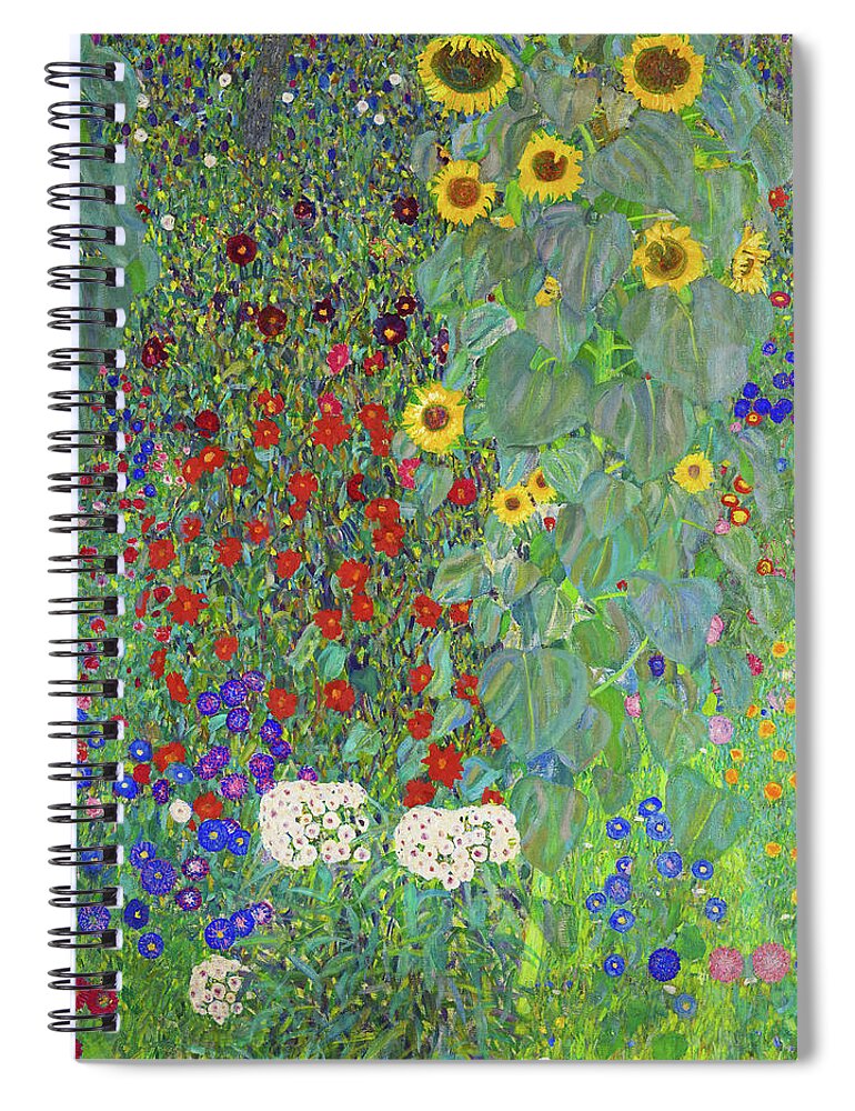 Gustav Klimt Spiral Notebook featuring the painting Farm Garden With Sunflowers #8 by Gustav Klimt