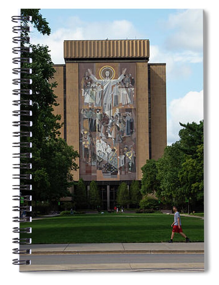 Notre Dame Fighting Irish Spiral Notebook featuring the photograph Wide view of Touchdown Jesus World of Life Mural University of Notre Dame by Eldon McGraw