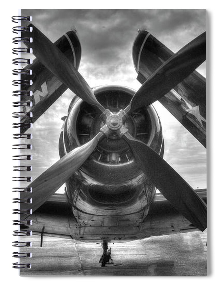 Aircraft Spiral Notebook featuring the photograph A-1 Skyraider Black and White by Phil And Karen Rispin