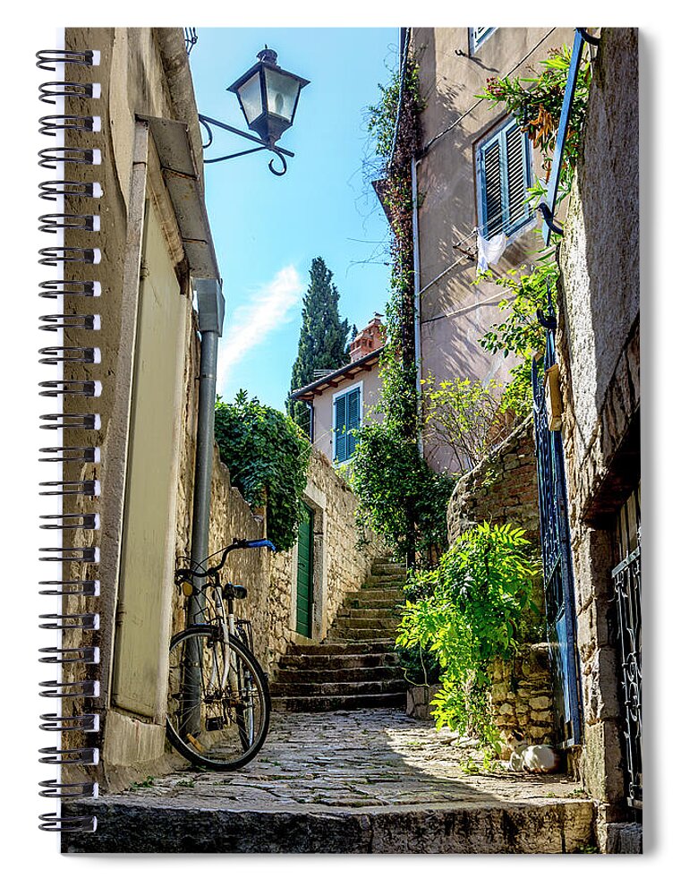 Travel Spiral Notebook featuring the photograph A back Street of Rovinj by W Chris Fooshee