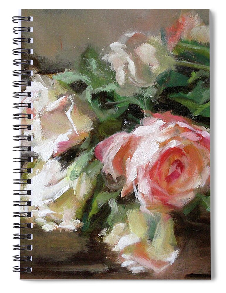  Spiral Notebook featuring the painting A Bunch of Roses Detail 1 by Roxanne Dyer