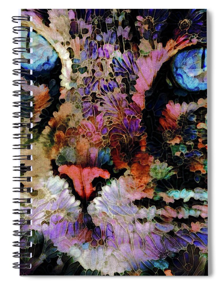 Colorful Cats Spiral Notebook featuring the digital art A Colorful Cat Named Kitty by Peggy Collins