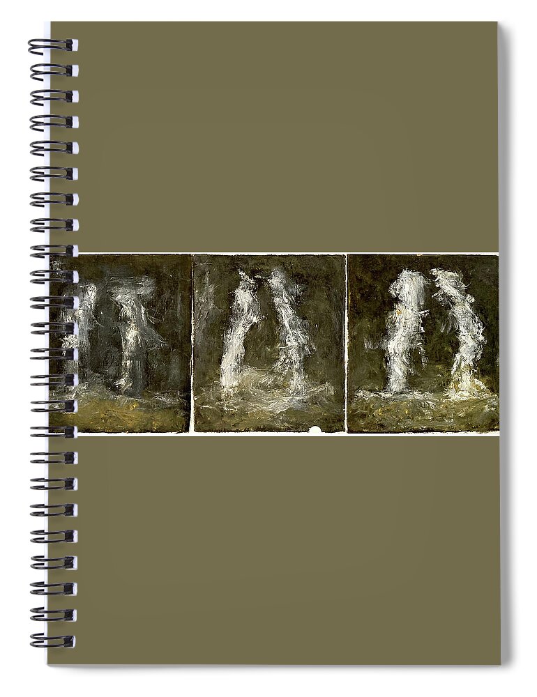 Triptychon Spiral Notebook featuring the painting A conversation Triptychon by David Euler