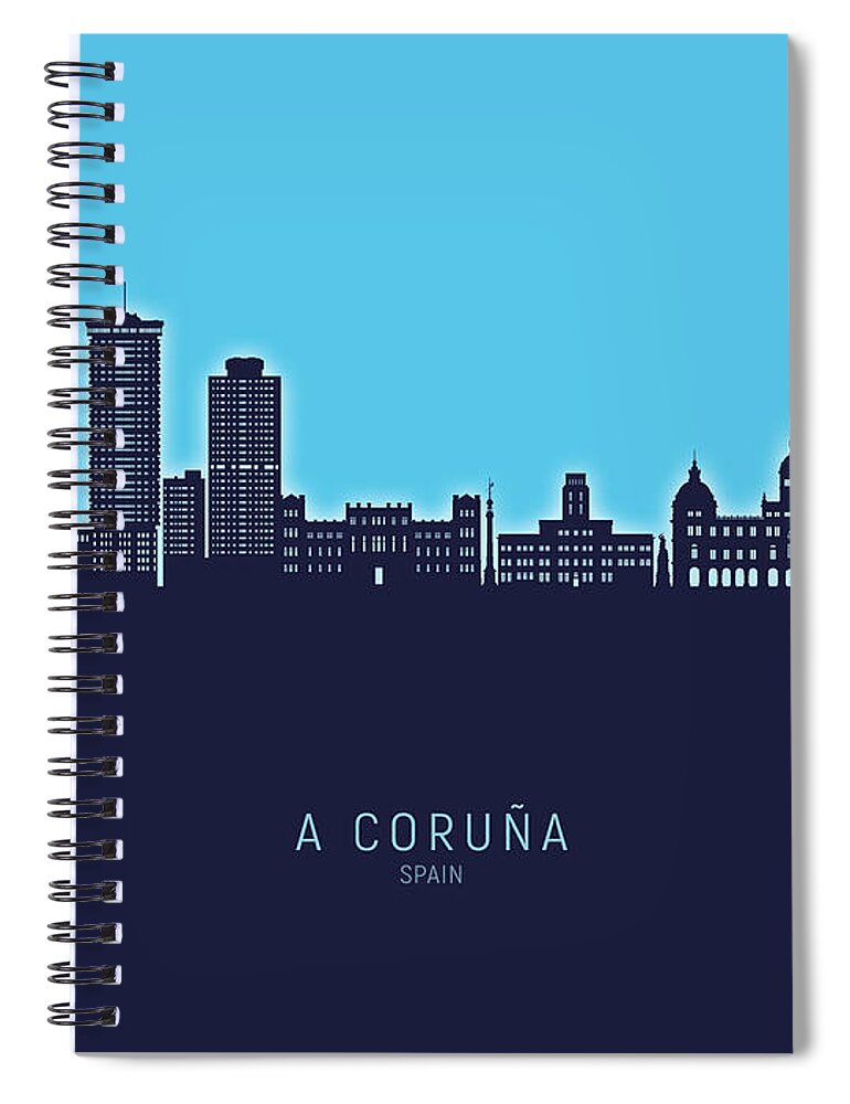 A Coruña Spiral Notebook featuring the digital art A Coruna Spain Skyline #82 by Michael Tompsett