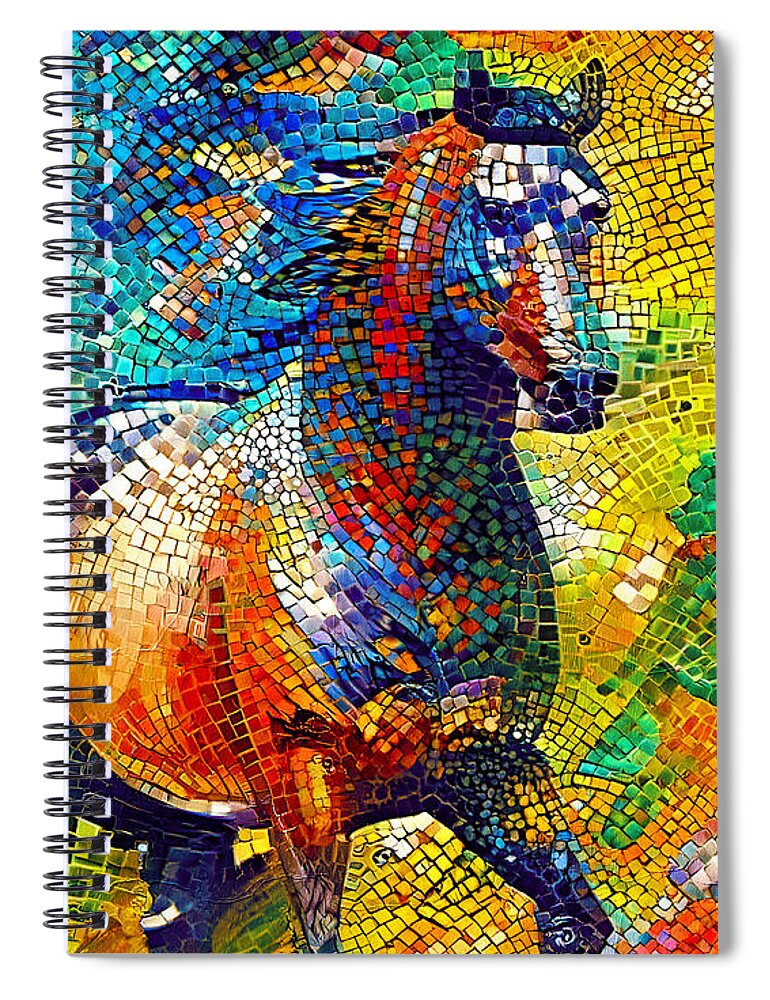 Horse Walking Spiral Notebook featuring the digital art A couple of horses walking - colorful mosaic by Nicko Prints