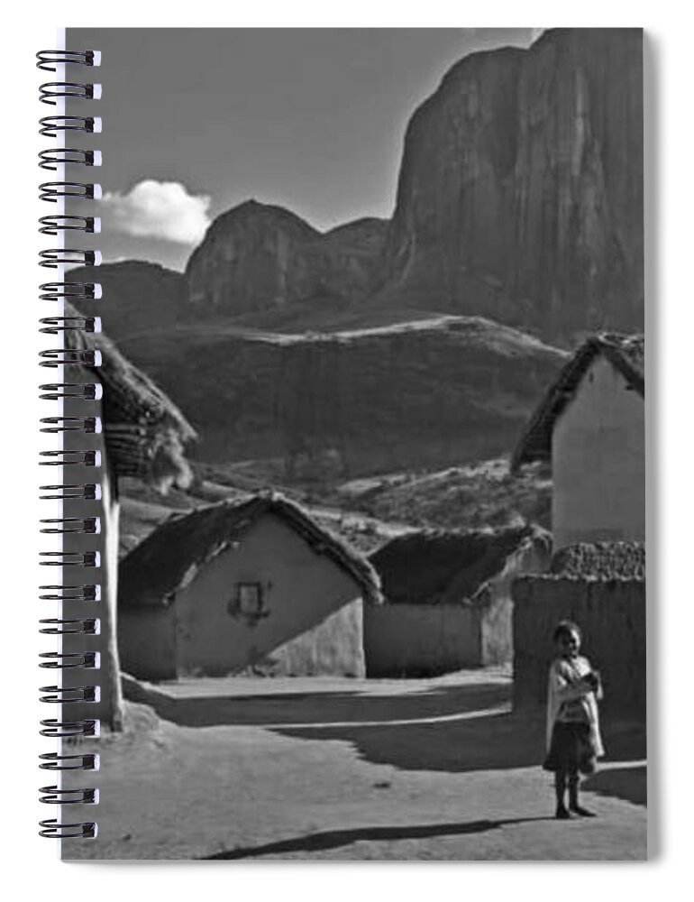 All Spiral Notebook featuring the digital art A Dewelling in Baobab Alley in Madagascar Black and White KN60 by Art Inspirity