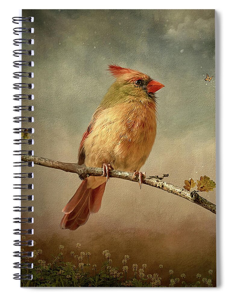 Bird Spiral Notebook featuring the digital art A Fall Cardinal by Maggy Pease