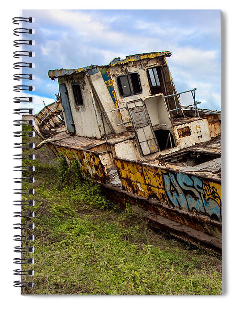 Boat Spiral Notebook featuring the photograph A Ferry Boat Past its Prime on Isabella Island, Galapagos by L Bosco
