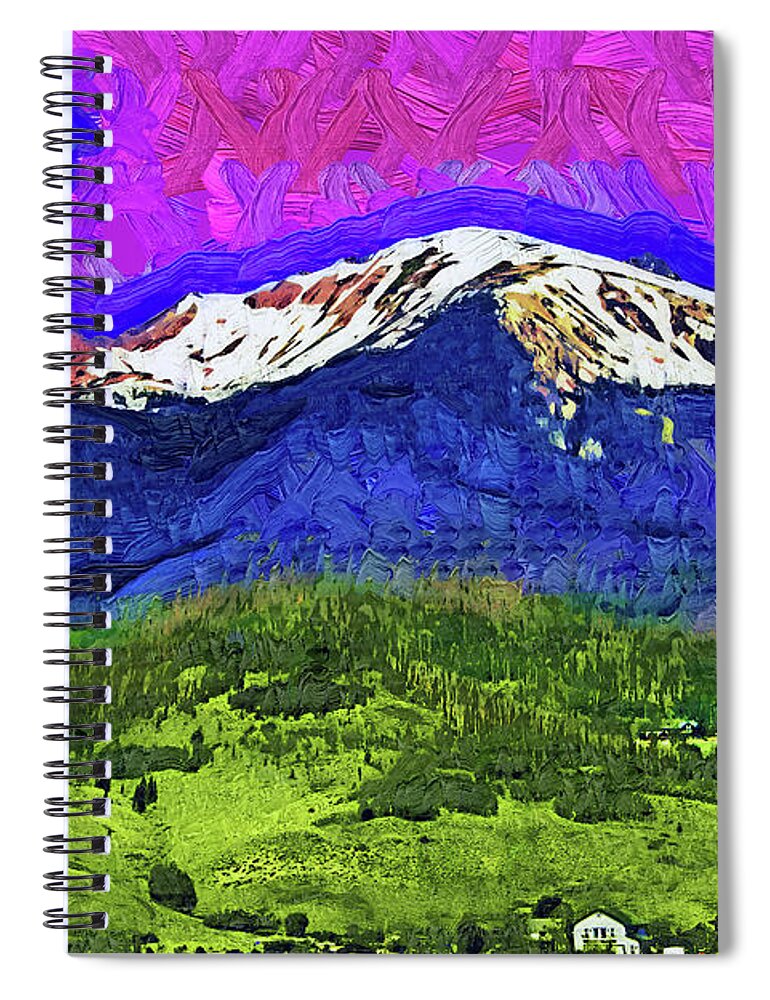 Colorado Spiral Notebook featuring the digital art A Field, Forest And Snow Capped Mountains In Colorado by Kirt Tisdale