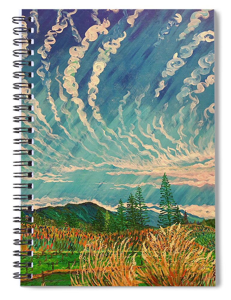 Vineyard Spiral Notebook featuring the painting Tranquility on Lone Pine Ridge. Booneville, California. by ArtStudio Mateo