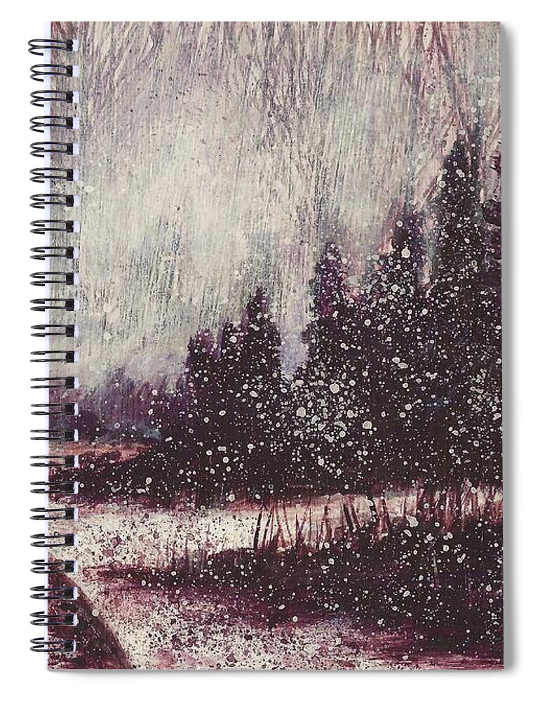 #snow #boulder #colorago #foggy #snowscenes #allisonconstantino #landscape #snow #foggy #foggylandscape Spiral Notebook featuring the painting A Hazy Shade of Winter by Allison Constantino