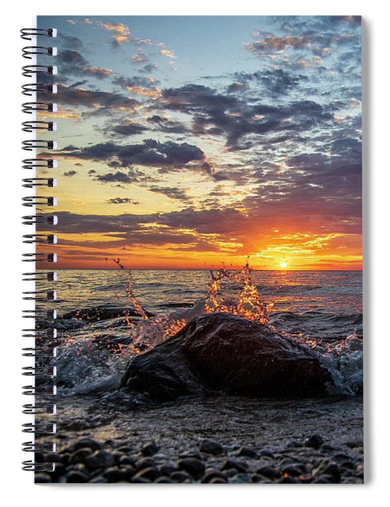 Heart Spiral Notebook featuring the photograph A heart shaped splash at sunrise by Eric Curtin