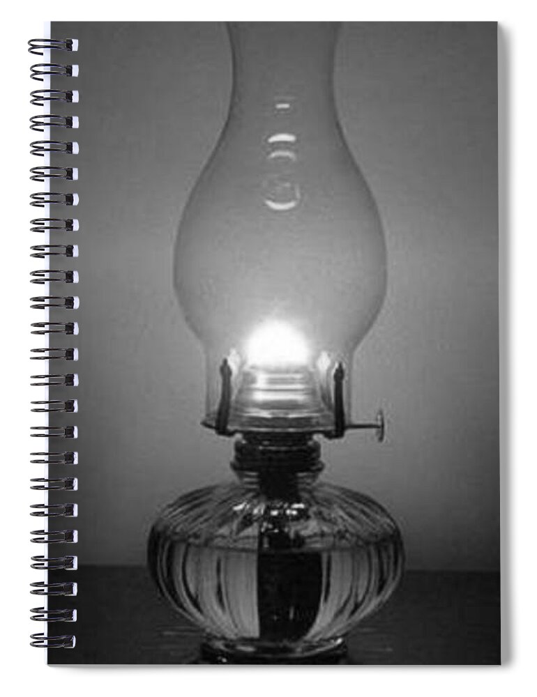 All Spiral Notebook featuring the digital art A Lamp Burning Midnight Oil Black and White KN61 by Art Inspirity