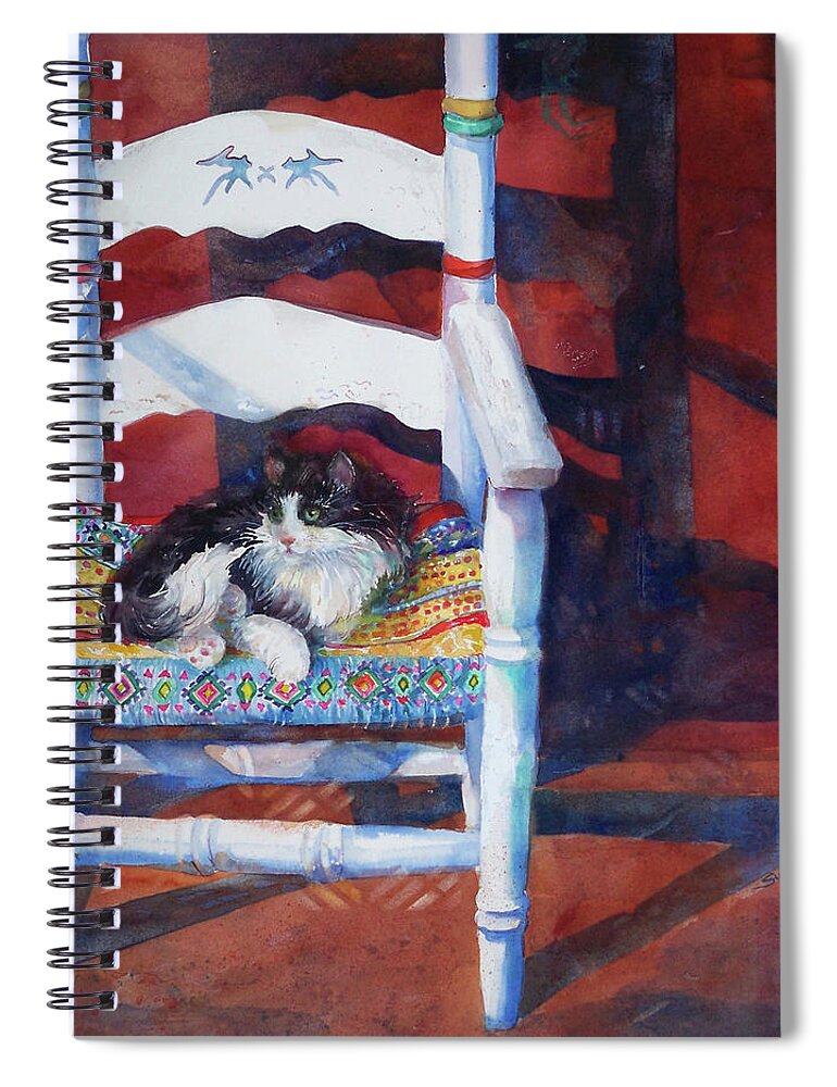 Cat Spiral Notebook featuring the painting A Moment in Time, with cat by Sue Kemp