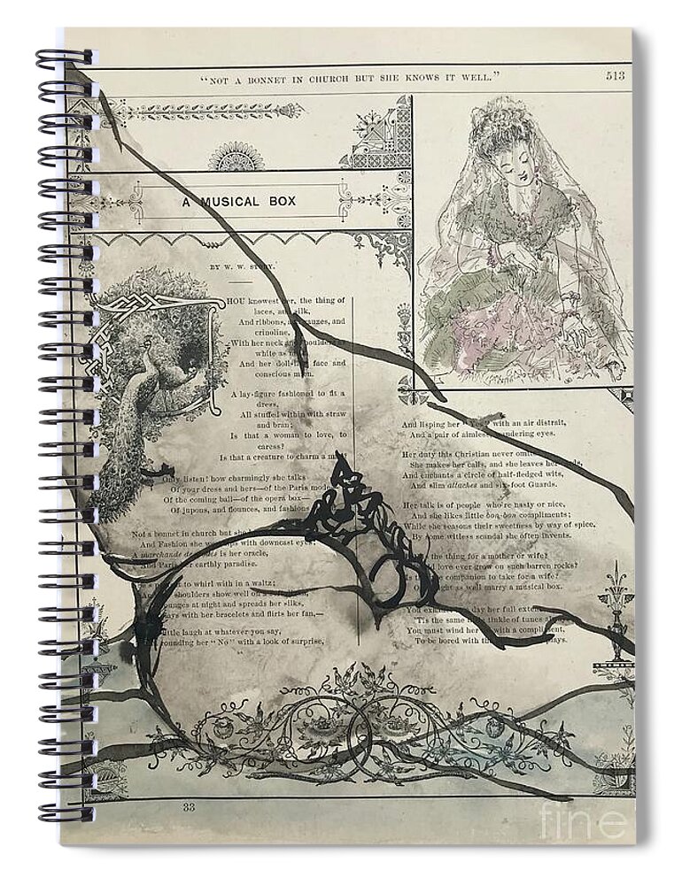 Sumi Ink Spiral Notebook featuring the drawing A Musical Box by M Bellavia