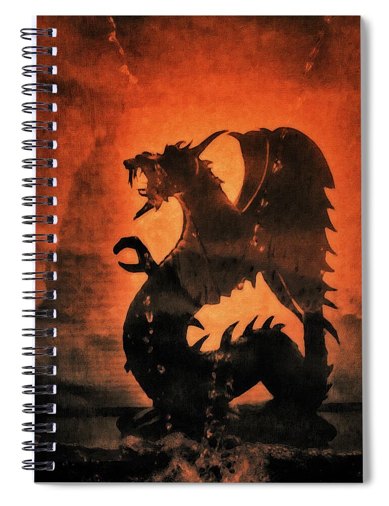 Fantasy Spiral Notebook featuring the mixed media A Mythical Monster by Gerlinde Keating - Galleria GK Keating Associates Inc