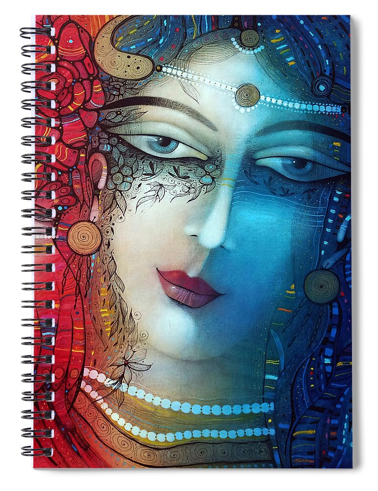 Albena Spiral Notebook featuring the painting A portrait with pearls by Albena Vatcheva