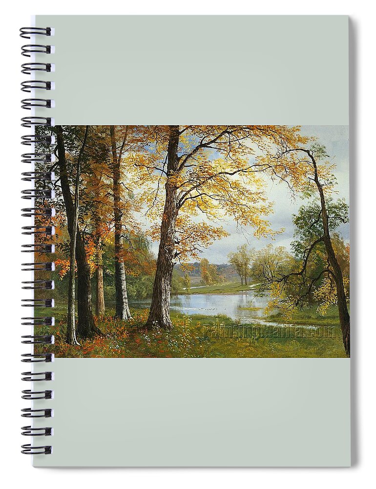 Architecture Spiral Notebook featuring the painting A Quiet Lake by Albert Bierstadt2 by MotionAge Designs