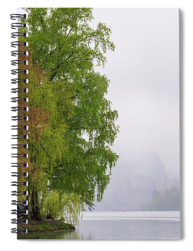 Slovenia Spiral Notebook featuring the photograph A rainy day in Bled, Slovenia by Mirko Chessari