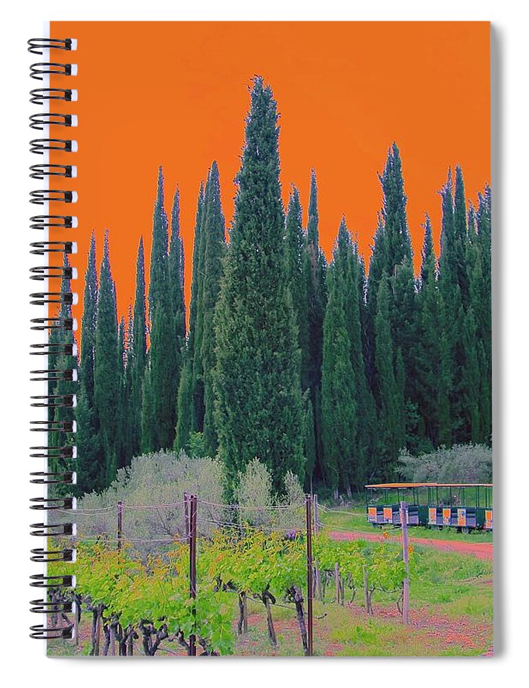 Orange Sky Tall Tees Train Pines West Western Evergreens Canadian Rockies Spiral Notebook featuring the photograph A Real Place by Dorsey Northrup