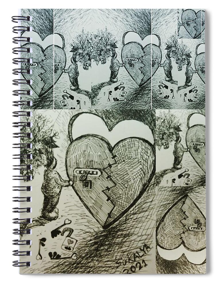  Spiral Notebook featuring the drawing A Real Relationship by Sukalya Chearanantana