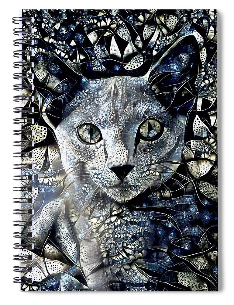 Cat Spiral Notebook featuring the digital art A Russian Blue Cat Named Grayson by Peggy Collins