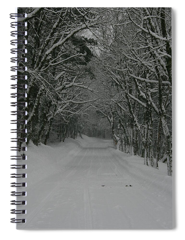 Snow Spiral Notebook featuring the photograph A Snowy Road Less Travelled by Leslie Struxness