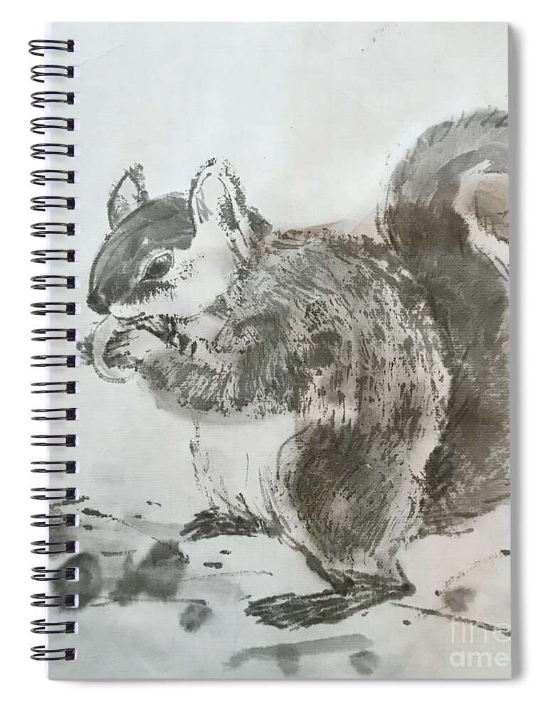 Japanese Spiral Notebook featuring the painting A Squirrel by Fumiyo Yoshikawa